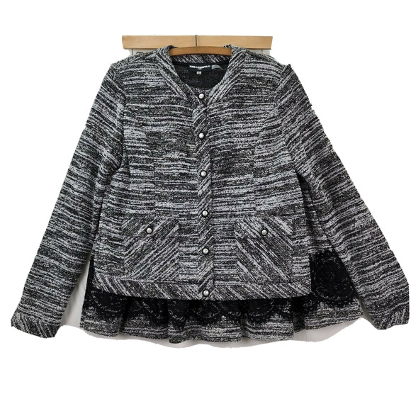 Karl Lagerfeld Paris Women’s Medium (10) 2-Piece Suit Black White Jacket & Skirt - Picture 2 of 13